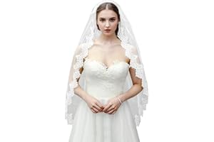 Cobirfam Bridal Veil Lace Edge 1 Tier Fingertip Length Wedding Veil with Comb for Brides