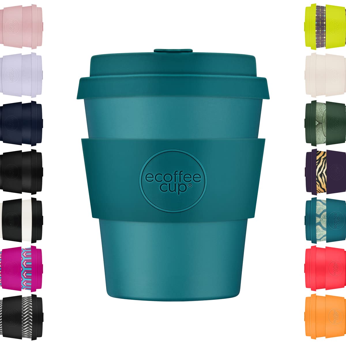 Ecoffee Cup 8oz 240ml Reusable Eco-Friendly 100% Plant Based Coffee Cup with Silicone Lid & Sleeve - Melamine Free & Biodegradable Dishwasher/Microwave Safe Travel Mug, Bay of Fires