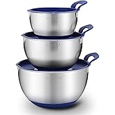 Rorence Stainless Steel Mixing Bowls: Stackable Mixing Bowl Set with Lids and Handles Non-slip Silicone Bottom Nesting Bowls for Kitchen Set of 3 - Blue