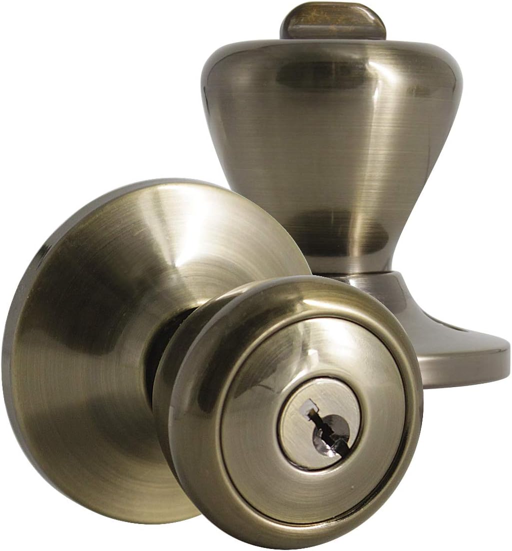 Keyed Entry Door Knobs Antique Brass, Tulip Head Doorknobs Combo Pack, Antique Bronze Door Locks