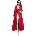 ebossy Women's Double Breasted Duster Trench Coat Slim Full Length Maxi Long Overcoat