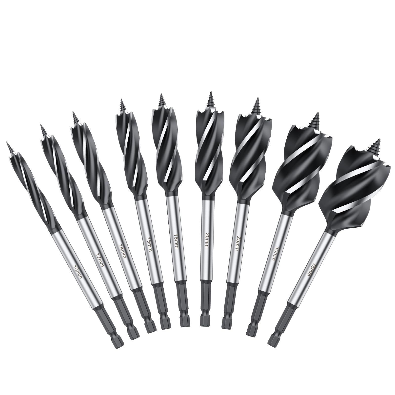 JiGiU 9PCS Wood Drill Bit Set Reaming Drill Wood Auger Carbon Steel Fast Cut Woodworking Drill Bit Set 10mm,12mm,14mm,16mm,18mm,20mm,25mm,30mm,35mm