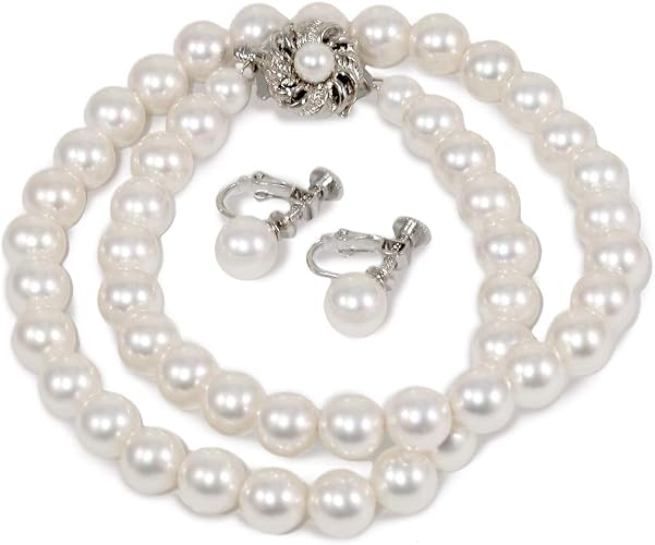 Amazon パールネックレス ピアス Or イヤリング セット 冠婚葬祭 結婚式 日本製 国産 8ミリ16インチ ケース付き ホワイト イヤリングセット ネックレス 通販