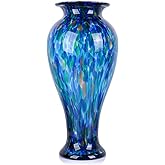 20" Tall Teal Blue Glass Vase Hand Blown Large Floor Glass Vase Home Decor, Pretty Modern Teal Blue Flowers Vases, Jarrones Grandes para Sala Elegantes, Large Vases for Living Room Wedding Decor