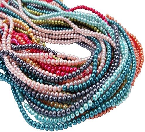 Pandahall 50 Strands 3mm Pearlized Glass Pearl Beads Strands, Round Dyed Loose Beads For jewelry Making, Mixed Color, 3mm in diameter, Hole: 1mm, about 220~230pcs/strand