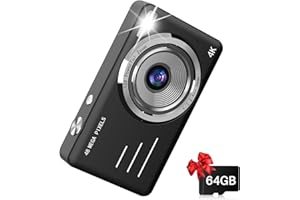 LIIUU Digital Camera, 4K Kids Camera with 64GB Card, Compact Small Point and Shoot Vintage Vlogging Retro Camera for Photography, 16x Zoom, Autofocus, Flash, Gift for Children Teen Beginner Girl, Black