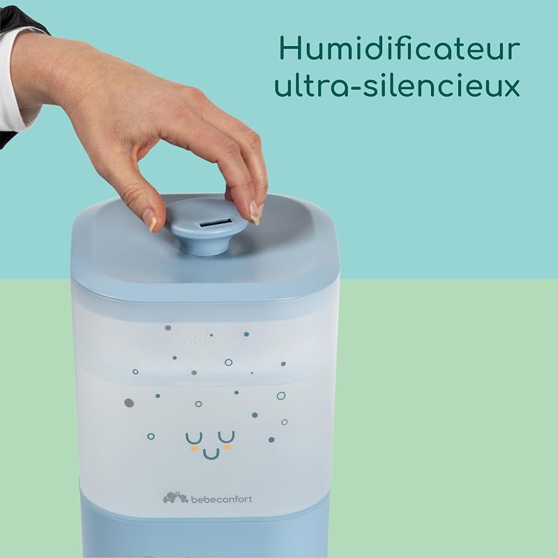Humidificateur D'air Bébé Cool-Mist, Veilleuse Bébé 7 Couleurs, Technologie Ultrasonique (Jusqu'à 48h), Réservoir Easy-Fill 2,1 l, Arrêt Automatique, Brosse de Nettoyage Incluse, Bleu