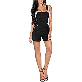 Hybrid & Company Women Denim Shorts Rompers Sleeveless Adjustable Strap Overalls Cross Back Jumpsuit