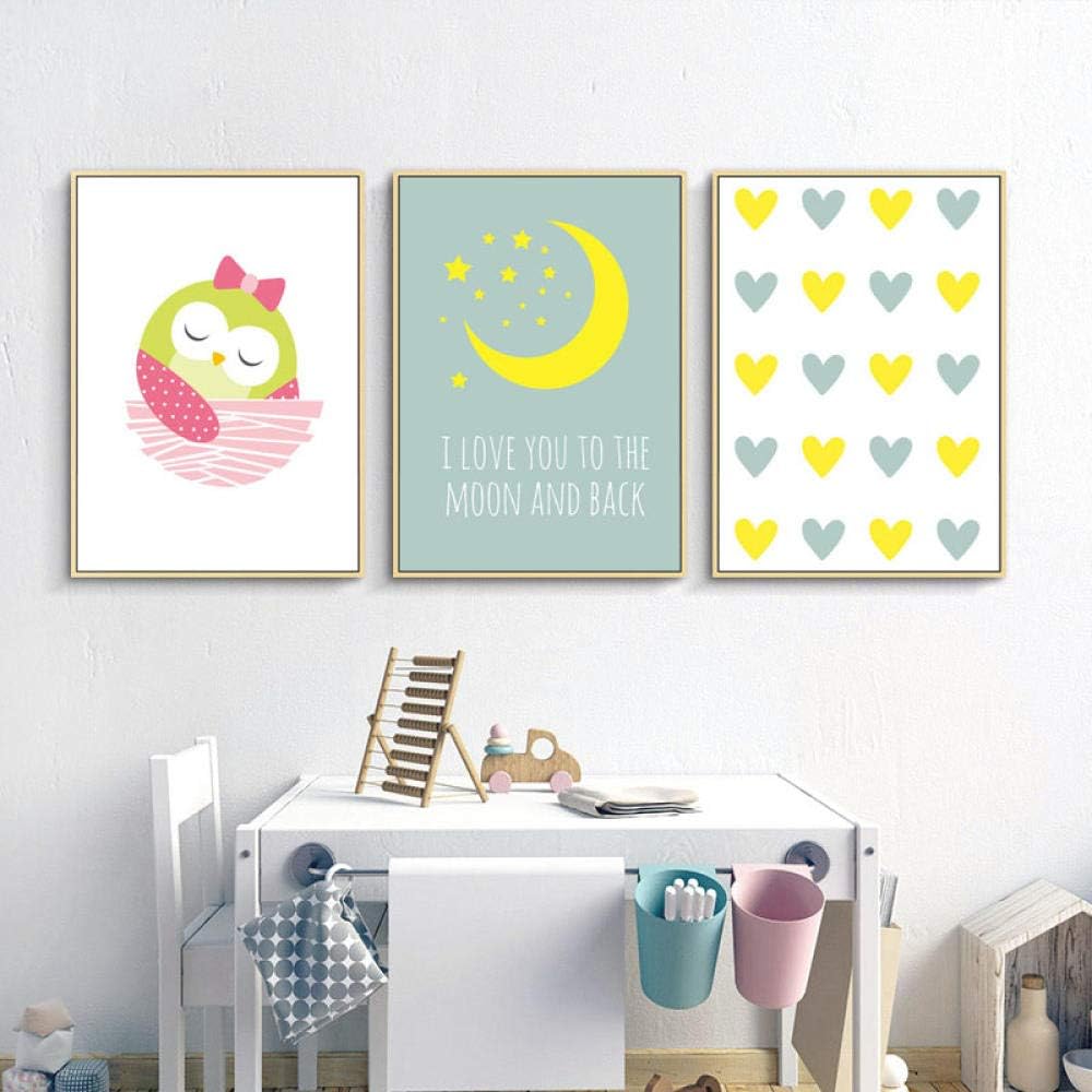 Carteles e impresiones nórdicos de dibujos animados búho Luna corazón