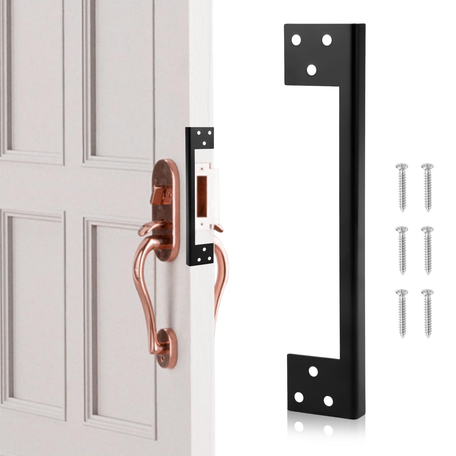7 Inch Door Latch Guard Plate, Latch Guard Plate Cover Heavy Duty L-Shaped Door Latch Shield Outswing Door Security Protector to Block Access to Door Lock/Deadbolt Latch(Matte Black)