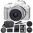 Canon EOS R50 Mirrorless Camera with 18-45mm Lens (White) Bundle with 64GB Memory Card + Canon 200ES EOS Shoulder Bag (3 Items)