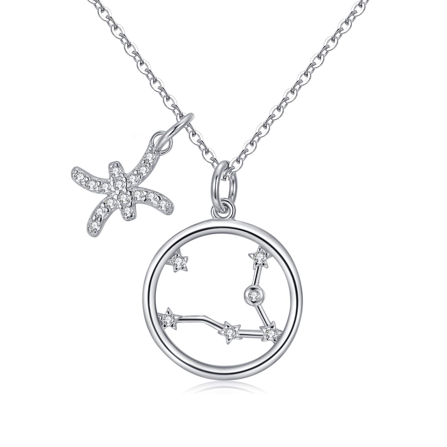 Qings Gorgeous Pisces Pendant Sterling Silver Horoscope Constellations Zodiac Sign Necklace - Unique Minimalist Symbolize Star