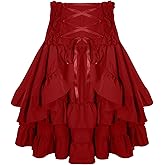 FEOYA Women Steampunk Gothic Lace Up High Waist Renaissance Victorian Layered Skirt