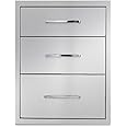 yuxiangBBQ Outdoor Kitchen Drawers Stainless Steel 3-Drawer BBQ Drawer 18" W x 21" H x 23" D Enclosed Built-in Drawer Flush Mount for Outdoor Kitchens & BBQ Islands