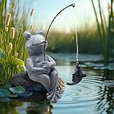 Frog Fishing Statue Garden Decor – 9.8" Weatherproof Resin Frog Fishing Sculpture Decor for Fish Ponds, Koi Ponds, Waterfalls, Poolside & Outdoor Gardens– Resin Figurine for Indoor & Outdoor Décor
