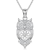 Zorlioy Diamond Owl Necklace for Women 925 Sterling Silver Lab Grown Diamond Owl Pendant Necklace Animal Jewelry Gifts for Women (D color, VVS clarity)
