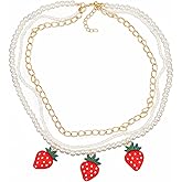 Strawberry Necklace for Women Strawberry Pearl Stackable Choker Necklace Handmade Colorful Beaded Necklace Cute Fruit Necklace Trendy Jewelry Gifts for Women