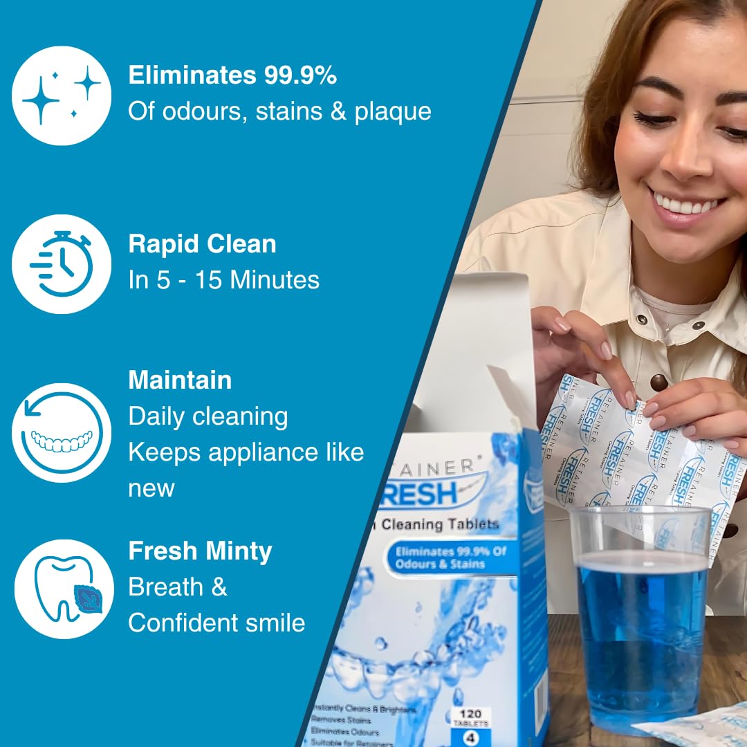 Retainer Cleaner Tablets - 120 Tablets 4 Month Retainer Fresh - Retainer Cleaning Tablets, Mouth Guard Cleaner, Denture Cleaner, Aligner Cleaner, Brite Retainer Tablets