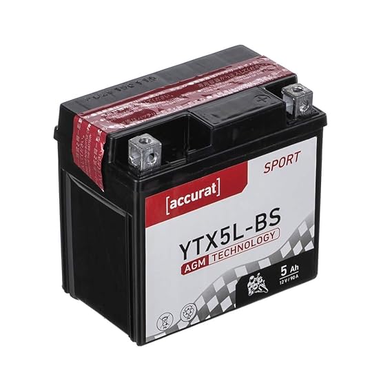 Accurat Motorradbatterie YTX5L-BS 5Ah 90A 12V AGM Roller Starterbatterie in Erstausrüsterqualität trocken vorgeladen inkl. Sä