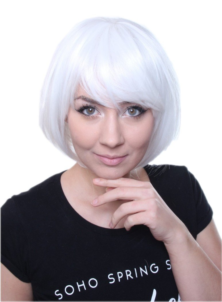 Prettyland White Short Hair BOB Cut Straight Wig with Bangs Natural Matt for Daily Life Fashion C538 — image 1