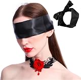 AWAVM Silk Satin Blindfold 3Pcs Eye Mask Sleep Mask Black Red Rose view 7
