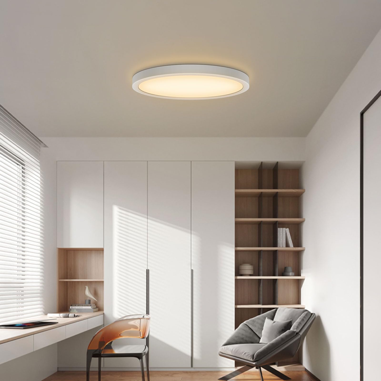 VIPMOON 18W LED Ceiling Light, Ultra-Thin Bathroom Lights IP20 Dustproof, Warm White 3000K Modern Indoor Round Flush Ceiling Light Fixtures for Bathroom, Porch, Kitchen, Balcony