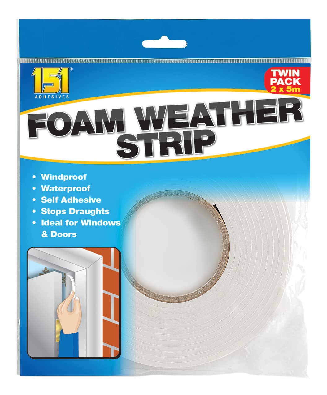 151 Adhesives Foam Weather Strip, Multi Use, Twin Pack