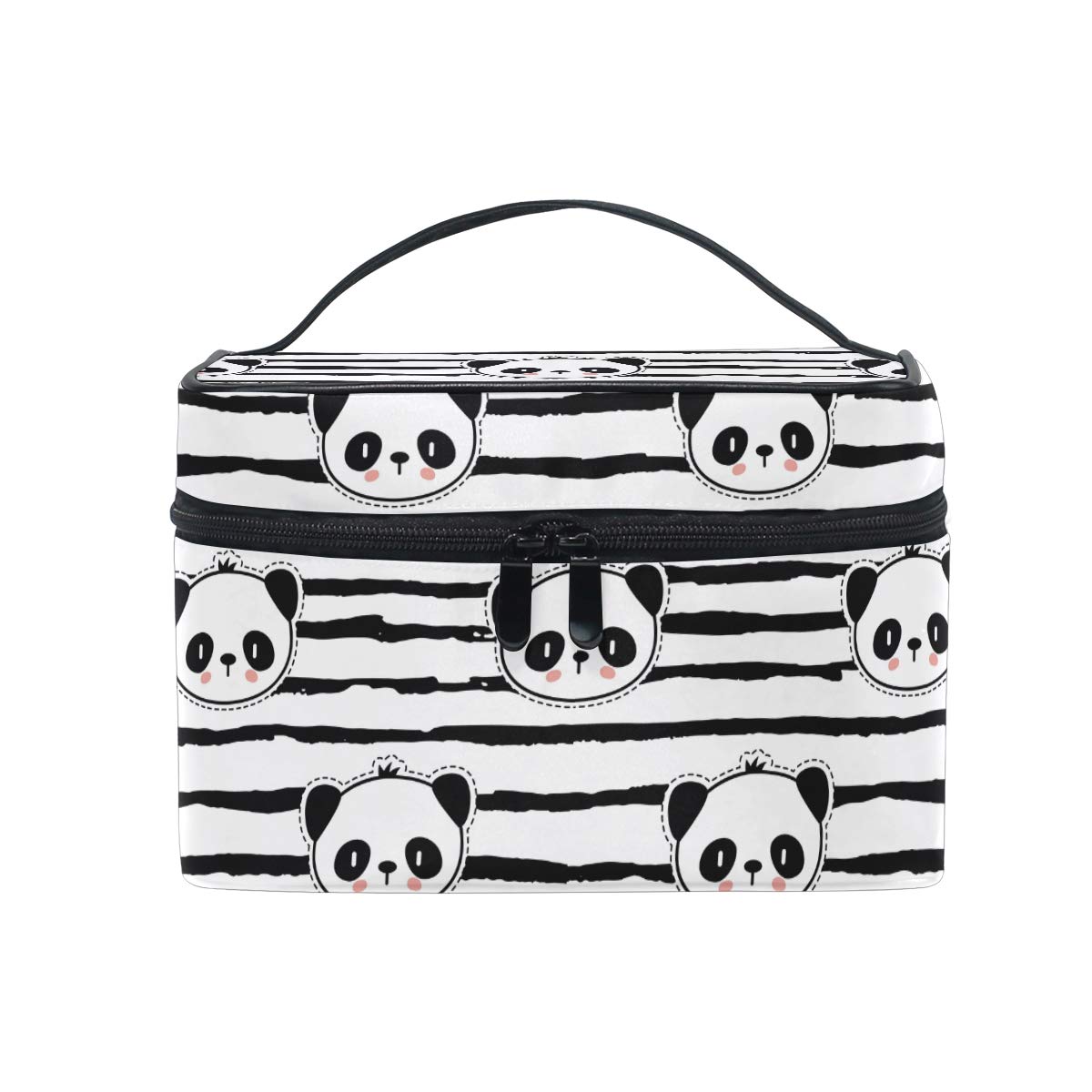Makeup Bag, Cute Panda Stripes Print Cosmetic Toiletry Storage Organiser Case Large Travel Handle Personalised Pouch with Compartments for Teenage Girls Women Lady