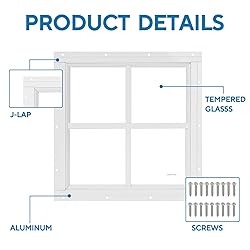 2 Pack 12" x 12" White Shed Window with Tempered