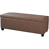 BELLEZE Storage Faux Leather Ottoman, 47 Inch Bench Bedroom Bench with Safety Close Hinge, Extra Long Ottoman with Storage for Living Room, Entryway, Foot Rest, Support 300lbs - Rustic Brown