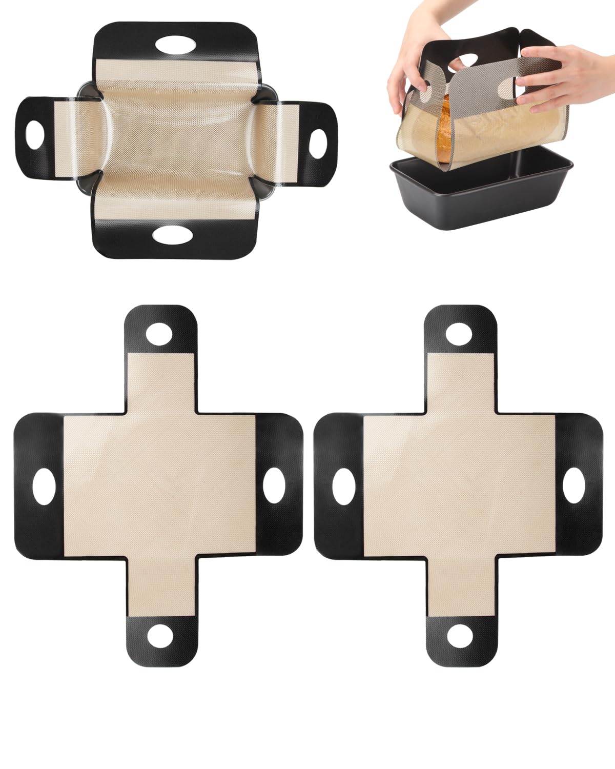 Photo 1 of *****PARTIAL SET*****Upgraded Silicone Bread Loaf Pan Liner, Food-Grade Silicone Bread Sling, Loaf Pan Lifters - Non-Stick & Easy Clean Dough Transfer Tool with 4 Handles - Best Fits 9x5" or 1.5lb Loaf Pans - Pack of 2