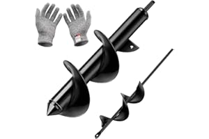 BestFire Auger Drill Bit for Planting, 12" & 9" Garden Auger Spiral Drill Bit Rapid Planter with Garden Anti-Cut Gloves, Gard