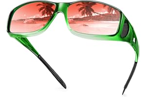 Each Cool Fit-Over Polarized Sunglasses, UV400 TAC, Green Frame with Gradient Red Lenses, with Microfiber Pouch & Cleaning Cl