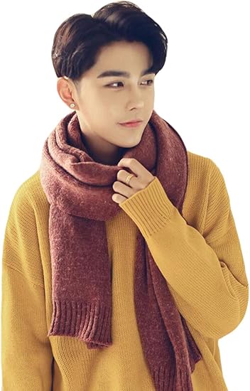 Amazon Piite メンズ マフラー 秋冬 ニットマフラー 学生 純色 ニットマフラー スカーフ ロング丈 男性用 ストール 大判 防寒 防風 カジュアルスカーフ 柔らかい お洒落 韓国ストール エレガットワインレッド ストール マフラー 通販