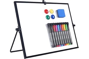 GLOWEEN Dry Erase White Board - 12''x16'' Magnetic Large Desktop Whiteboard with Stand, Portable Double-Sided White Board with 10 Markers, 4 Magnets, 1 Eraser, for Drawing/Memo/to Do List/Desk/School (Black)