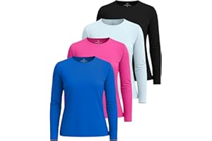 Real Essentials 4 Pack: Women's UPF 50+ Quick Dry Fit Sun Shirts Long Sleeve UV SPF Hiking Top Outdoor (Available in Plus)