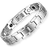 EMMORI Ultra Strength Magnetic Bracelet - 3,500 Gauss Per Magnet -Magnetic Bracelets for Men Woman - Adjustable Length -Pulseras Magneticas (Silver)