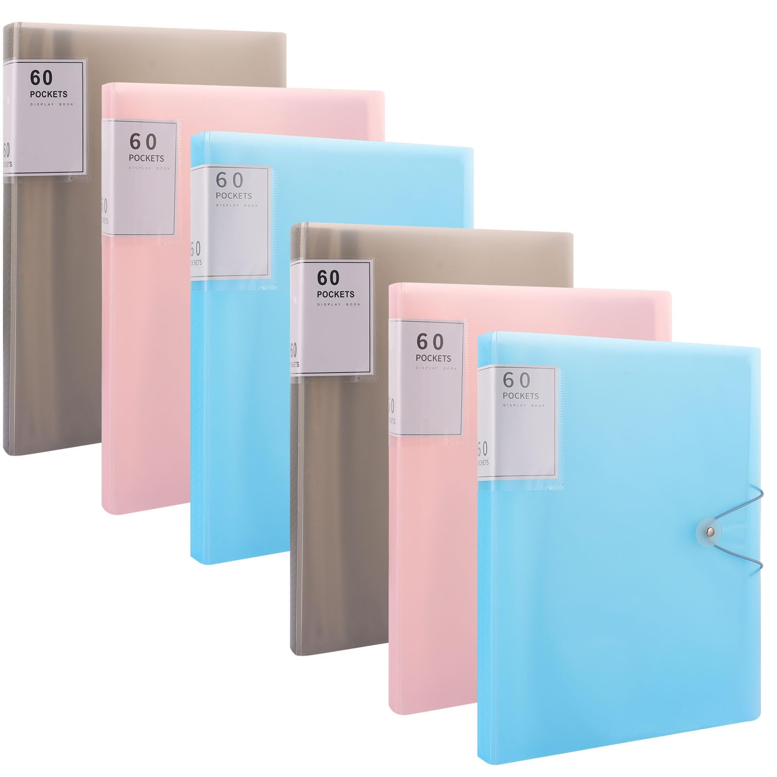 MUXHEL 6PCS A4 Folder with Plastic Sleeves 60 Pockets a4 Display Folder with Safety Rope Multicoloured Plastic Display Folders A4 with Pockets for School & Office Document