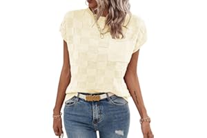 SHEWIN Women's Cap Sleeve Sweater Vest Casual Crewneck Knit Short Sleeve Tops Lightweight Shirts Blouses