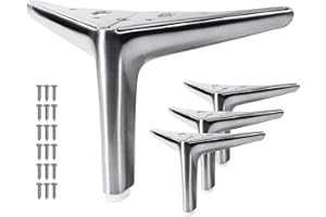 VEHCIL 6-inch Furniture Legs, Legs for Furniture Set of 4, Modern Furniture Feet for Cabinet Sofa Couch Table Chair Bed Dresser Wardrobe Risers DIY Replacement-Brushed Satin Nickel