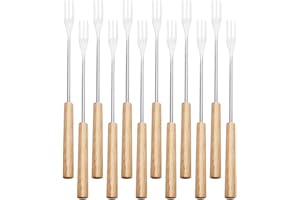 TOYANDONA 12Pcs Stainless Steel Fondue Forks Wood Handles, Small Reusable Dipping Forks for Chocolate, Cheese,