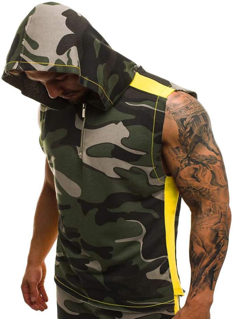 Men Workout Fitness Hoodie Tank Top Camouflage Print Sleeveless T Shirt Sportswear Gym Hoodies