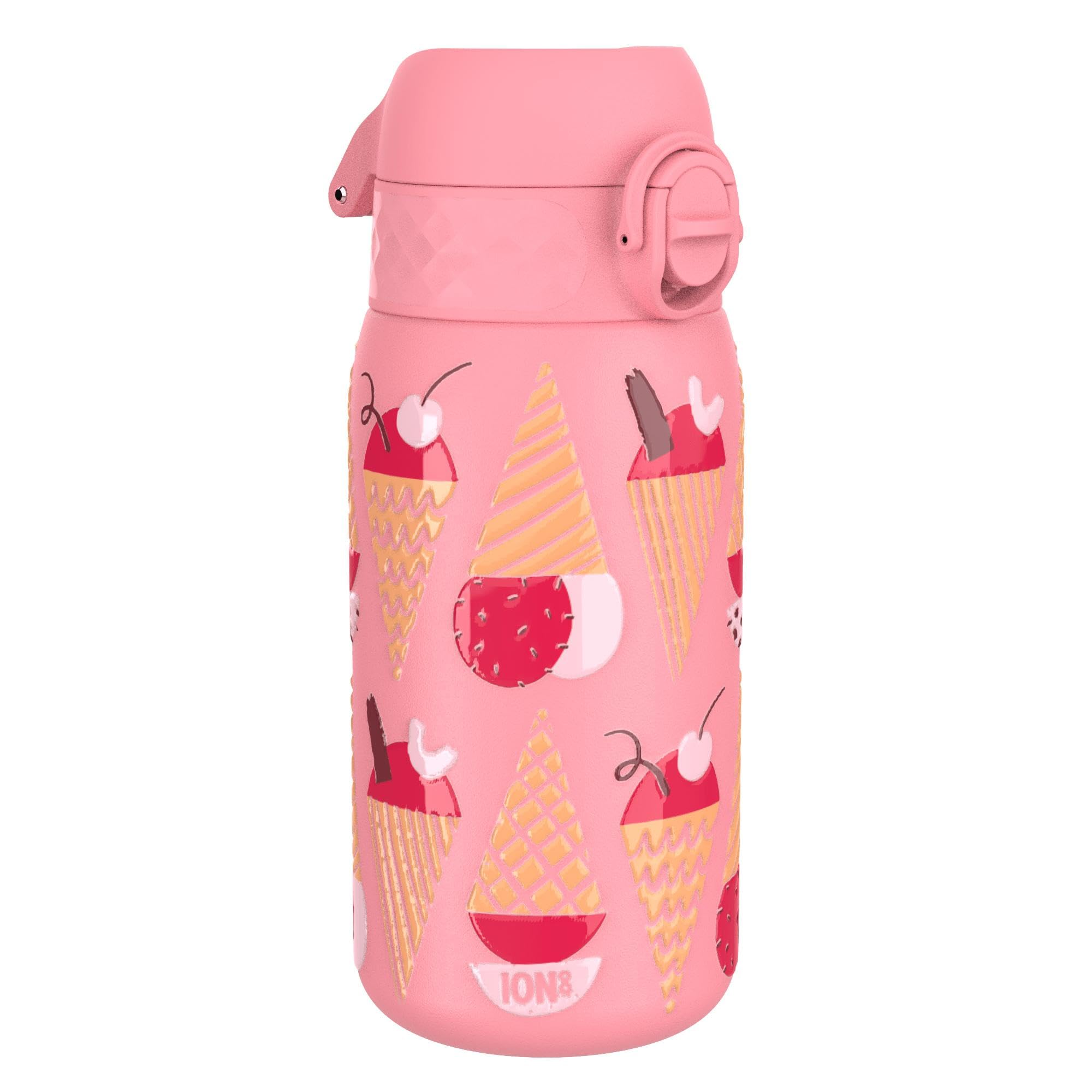 Ion8 Vacuum Insulated Steel Water Bottle, 320 ml/11 oz, Leak Proof, Easy to Open, Secure Lock, Dishwasher Safe, Carry Handle, Metal Water Bottle, ThermoShield Stainless Steel, Pink, Ice Creams