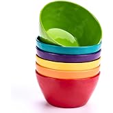 MIYOPESI 4.7-Inch Melamine Rice Bowls (Set of 6) - 12oz Unbreakable and Reusable Soup Bowls with Ceramic Feel, Stackable and Dishwasher-Safe Dinnerware (Multi-color)