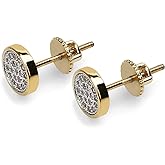 TOPGRILLZ 14K Golden Plated Screw Back Earrings For Men 5A+ Cubic Zirconia Cluster Round Stud Earrings Hypoallergenic For Men Aretes De Hombre