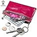 Itslife Triple Zipper Leather Mini Coin Purse Card Holder with Key Chain(Rose)