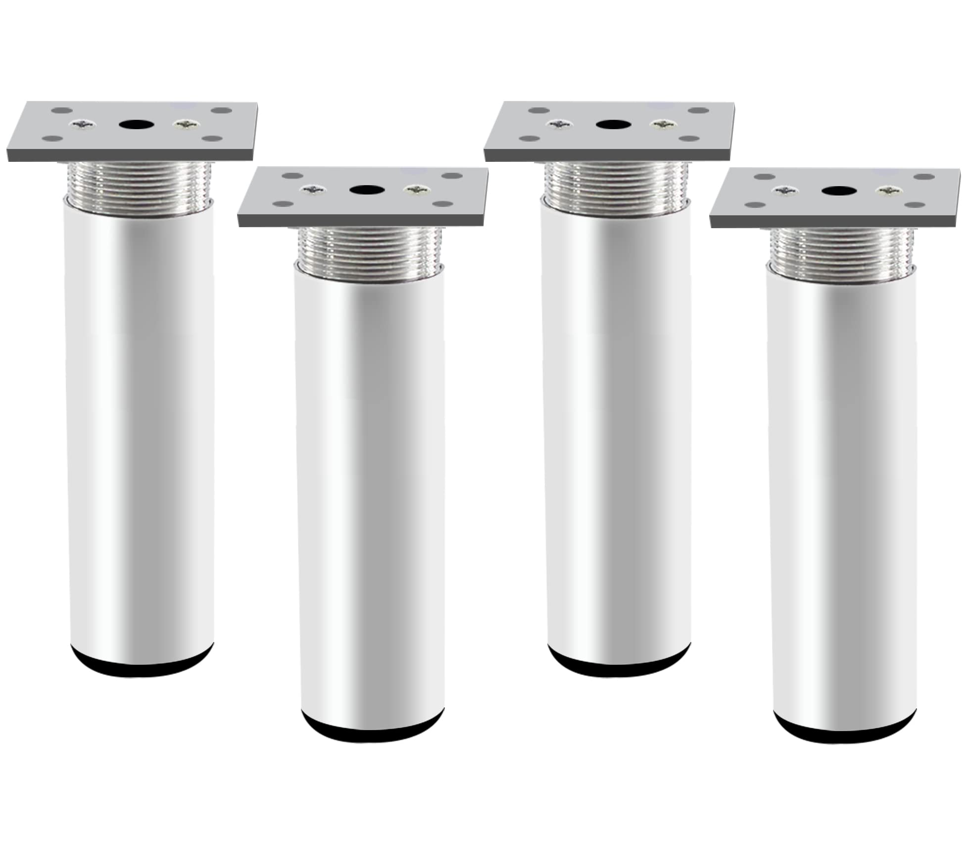 Rusoz 4Pcs Adjustable Furniture Legs,Metal Table Legs 150 mm Matt Sliver Aluminum Alloy Round Sofa Feet Replacement Adjustable Height 0-10 mm with Screws for Cabinet,Bed,and Wardrobe