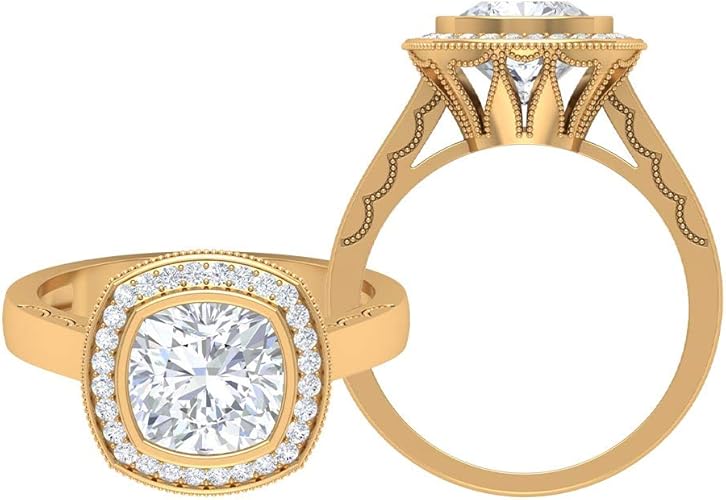Amazon アンティークブライダル結婚指輪セット 2 22 カラット D Vssi モアッサナイトハローリングビンテージクッション型アニバーサリーリングソリティア婚約指輪 14k イエローゴールド Size 25 リング 通販
