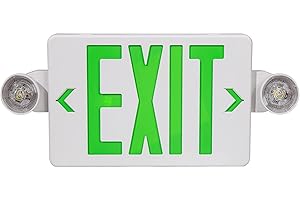 LED FLYING DIRECT Green LED Exit Sign with Emergency Lights, Two LED Adjustable Head Emergency Exit Lights with Battery Backup, Dual LED Lamp ABS Fire Resistance UL-Listed 120-277V
