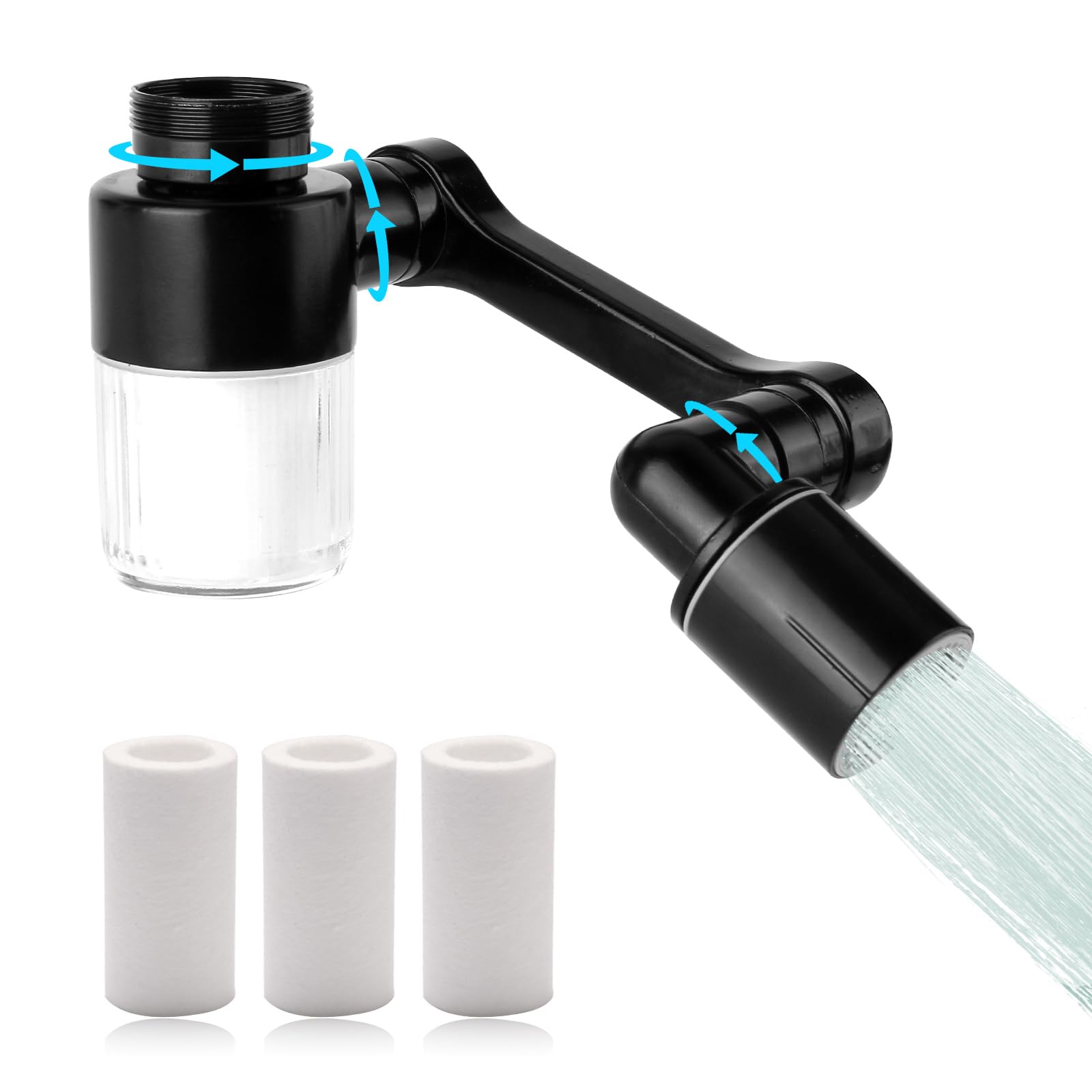 Photo 1 of 1080° Swivel Faucet-Extender Sink-Aerator - 2 Mode Splash Water Filter Extension, Kitchen Bathroom 360° Rotatable Spray Attachment, Multifunctional Universal Robotic Arm -Wash Hand/Hair/Face (Black)